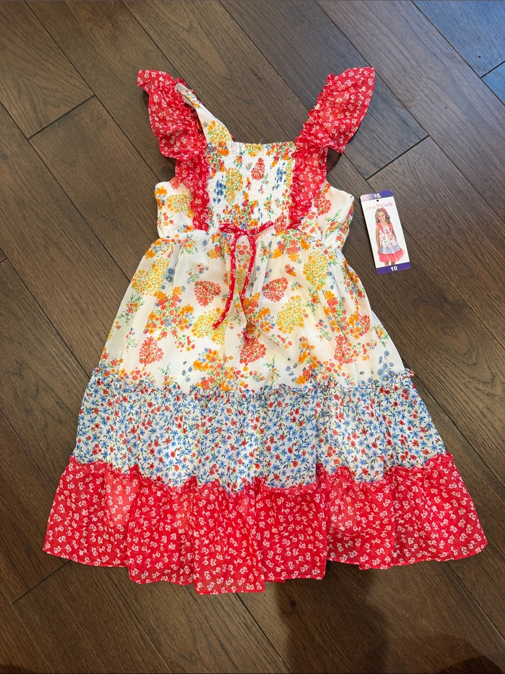 Jona Michelle Girls Floral Tiered Sundress with Red Accents Size 10 NWT C72-051